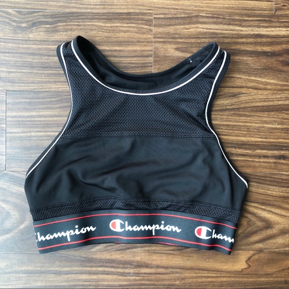 Champion Script Black Mesh Sports Bra Size Medium - Picture 4 of 7
